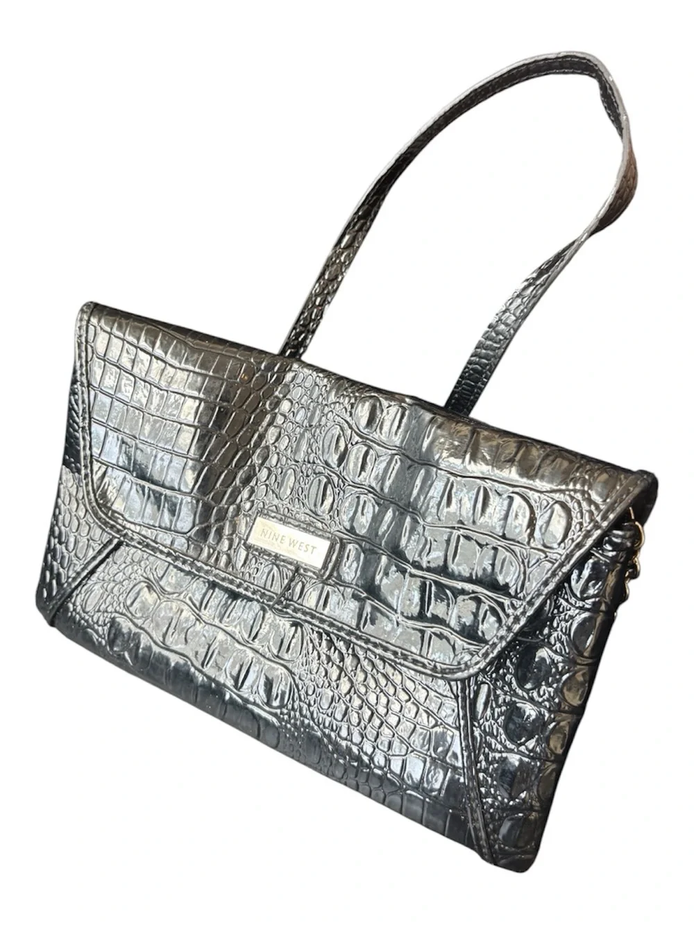 Nine West Black Croc-Embossed Shoulder Bag - Unbranded